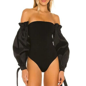 Revolve Majorelle Bliss Bodysuit Black Elastic Taffeta Sleeve Size XXS NWT